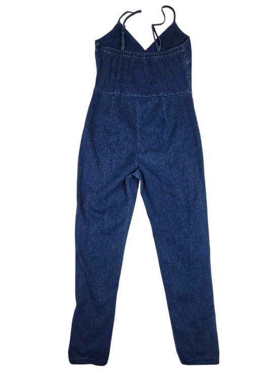 Akira Dark Blue Denim Jumpsuit with Floral Embroidery - Picture 2 of 8